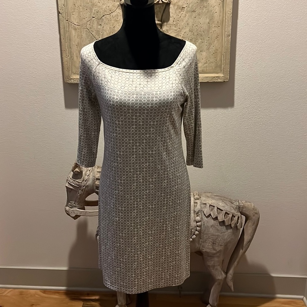 M.S.S.P. White / Gray 3/4 sleeves square neck dress Sz S new